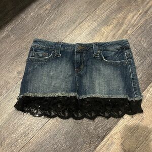 Anchor Blue Denim Mini Skirt with Black Lace